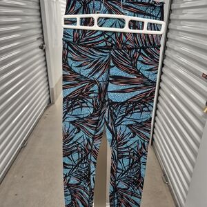 Blue and Black Leaf Print Leggings